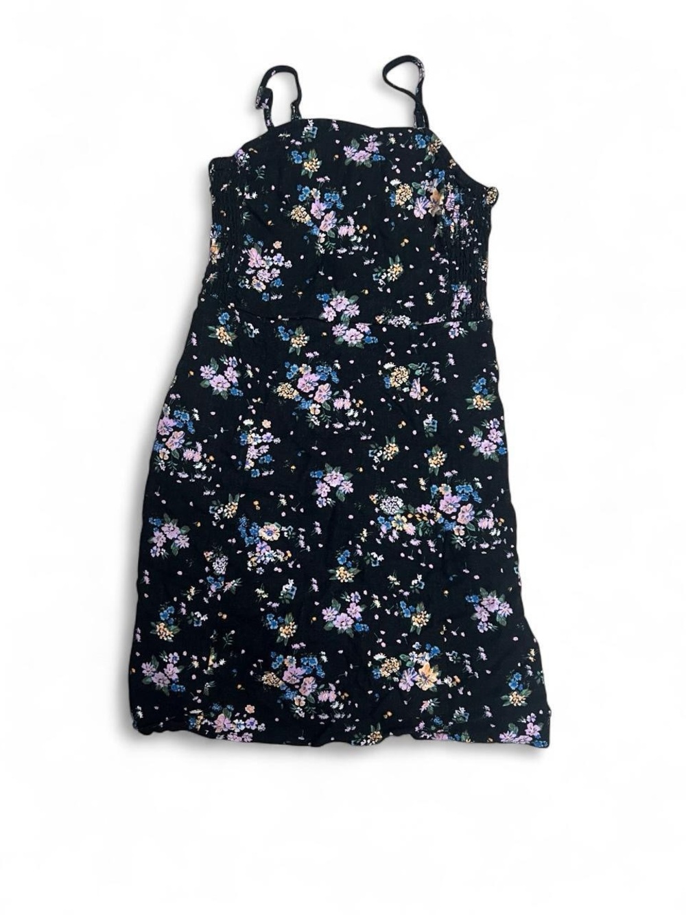 art class Black Floral Spaghetti-Strap Dress with Pastel Blooms
